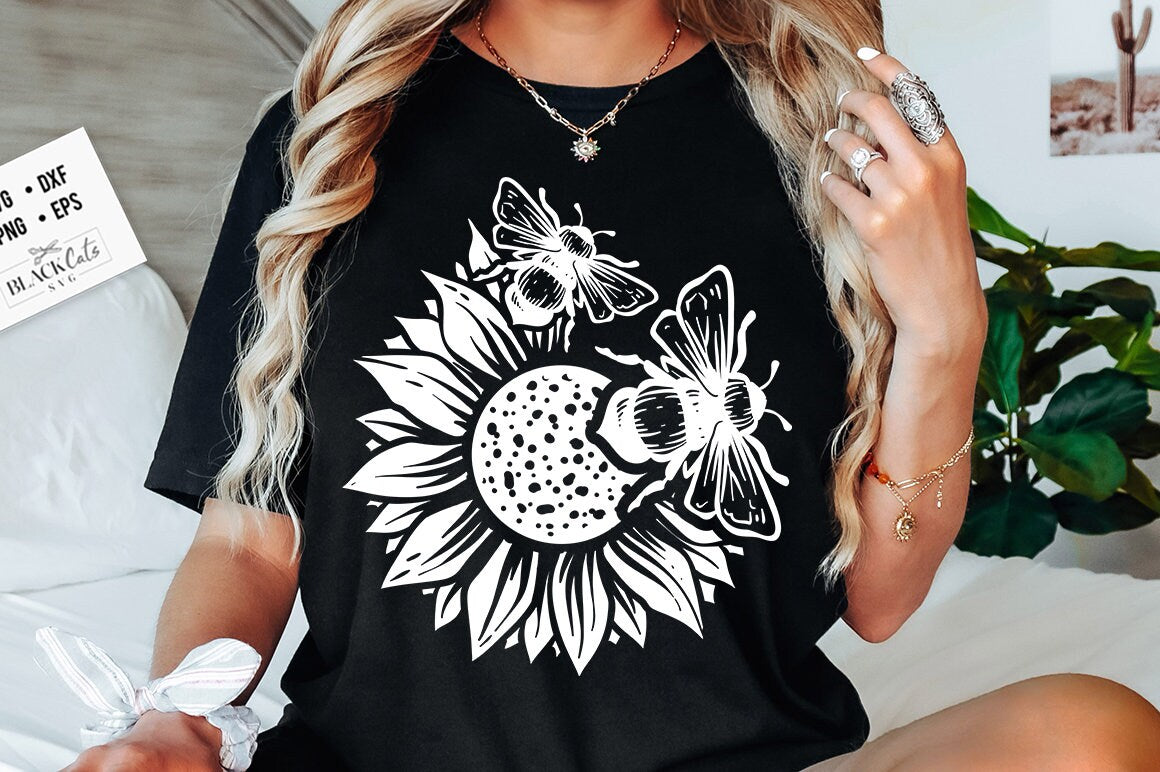 Bee and sunflower svg, Two bees and sunflower svg, Bee svg, Sunflower svg, Honey bee svg, Honey svg, Bee quotes svg