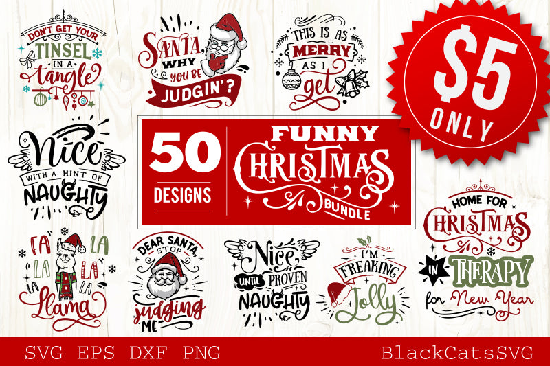 Funny Christmas bundle 50 SVG file Cutting File Clipart in Svg, Eps, Dxf, Png for Cricut & Silhouette