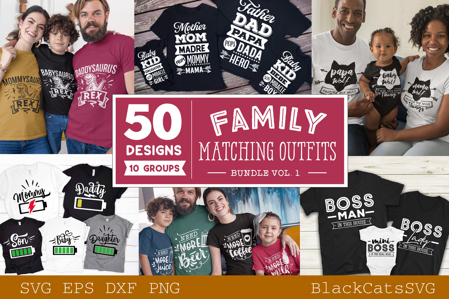 Family matching outfits SVG bundle 50 designs vol 1