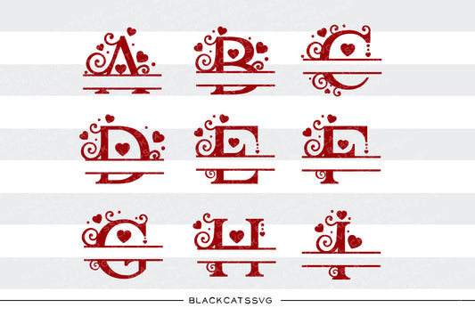 Monogram hearts split font Valentine SVG file Cutting File Clipart in Svg, Eps, Dxf, Png for Cricut & Silhouette svg Valentine - BlackCatsSVG