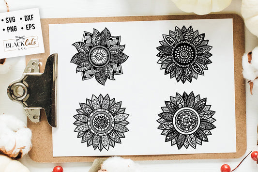 Sunflower Zentangle 9-10-11-12 SVG