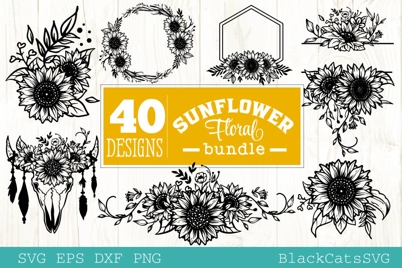 Sunflower frames SVG bundle 40 designs