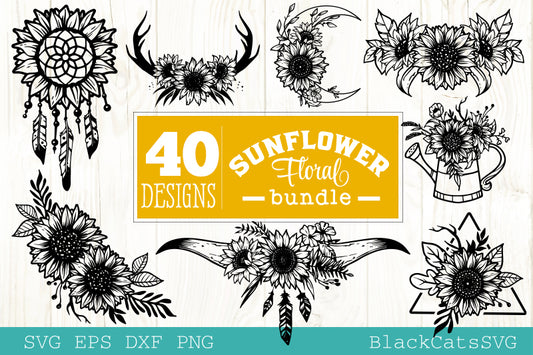Sunflower frames SVG bundle 40 designs