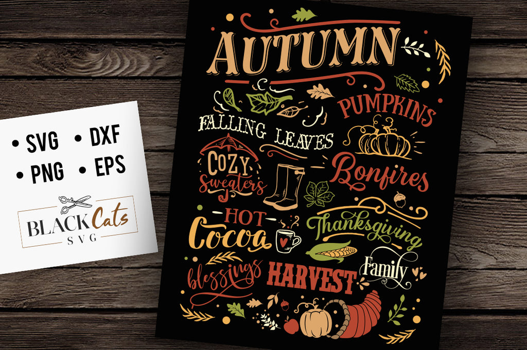 Autumn word poster FREE SVG file Cutting File Clipart in Svg, Eps, Dxf, Png for Cricut & Silhouette