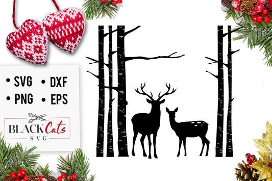 Birch tree and deer SVG