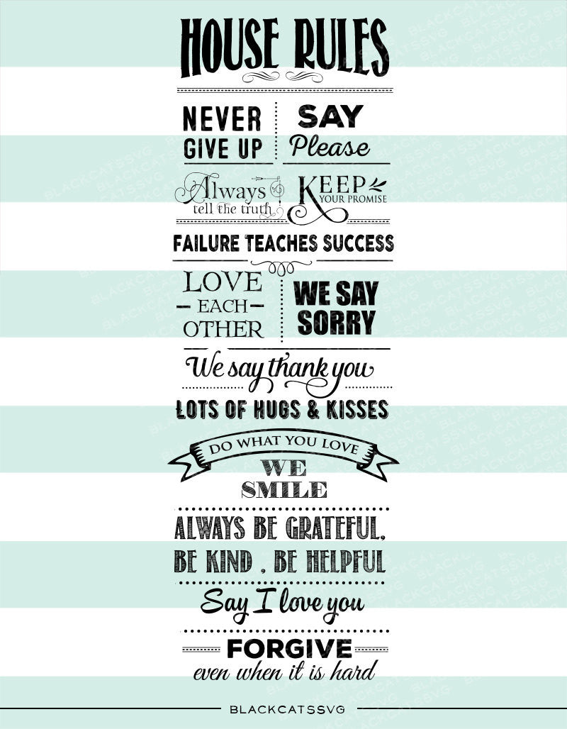 Long House rules -  SVG file Cutting File Clipart in Svg, Eps, Dxf, Png for Cricut & Silhouette - Tall house rules - BlackCatsSVG