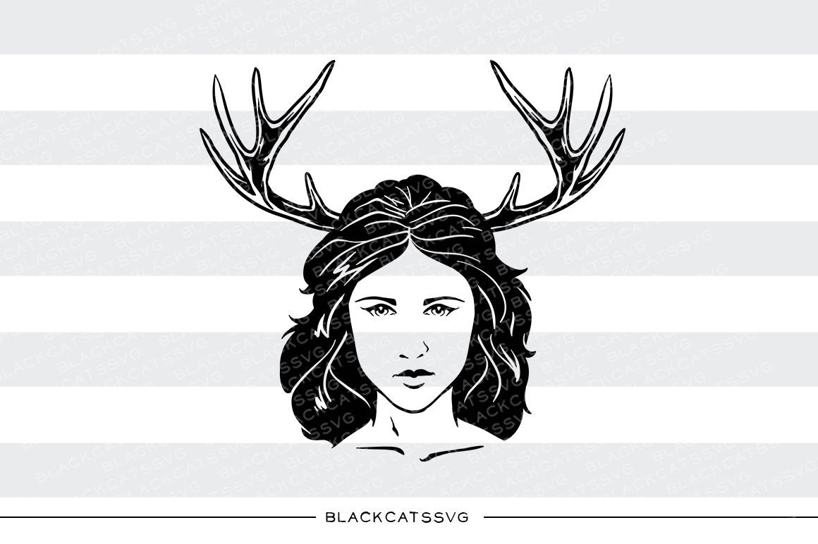 Girl and antlers -  SVG file Cutting File Clipart in Svg, Eps, Dxf, Png for Cricut & Silhouette - Boho wild svg - BlackCatsSVG
