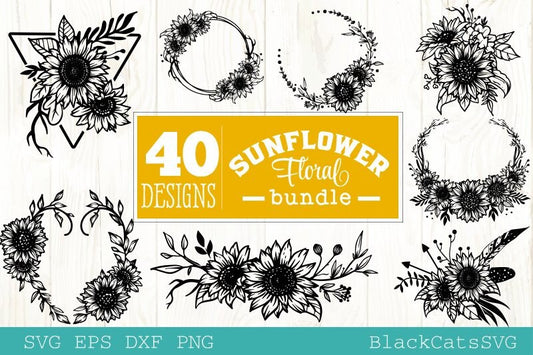 Sunflower frames SVG bundle 40 designs