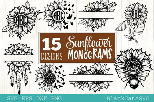 Sunflower monograms SVG bundle 15 designs