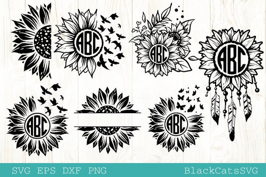 Sunflower monograms SVG bundle 15 designs