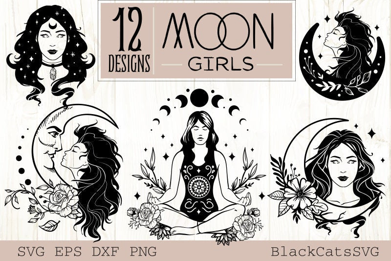 Moon Girls , Celestial Girls, Magic Girls SVG 12 designs