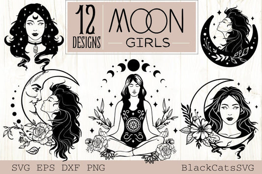 Moon Girls , Celestial Girls, Magic Girls SVG 12 designs