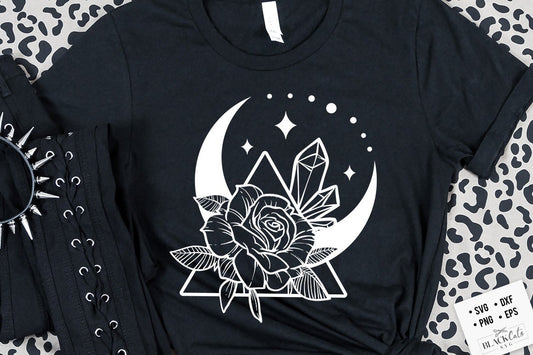Moon and rose SVG,  Crescent moon svg, Magic illustration svg, Witchcraft svg, Boho svg, Magic Illustration svg, Witchy vibes svg