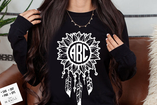 Sunflower monogram dreamcatcher svg, Sunflower svg, Boho flower svg, Flower quotes svg, sunshine svg, kindness svg