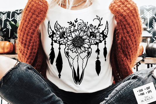Cow skull svg, Bull skull floral svg, cowboy skull svg, Sunflower Boho Bull Skull svg, Floral bull Png, Bull Skull Png, Western Bull Skull