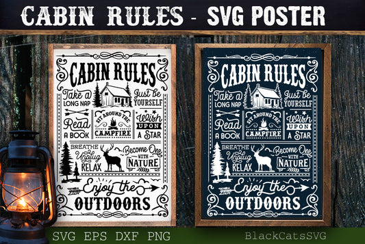 Cabin rules svg, Welcome to our Cabin svg, Cabin poster svg, Outdoors poster svg, Campsite poster svg, Camping poster svg, Outdoor Rules,