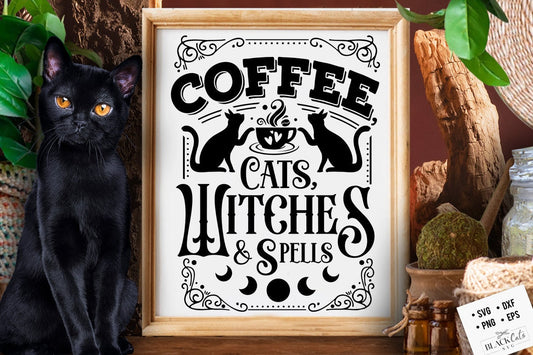 Coffee cats witches and spells SVG, Witch kitchen svg, Magic Kitchen svg, Kitchen vintage poster svg, Witches Kitchen svg, Wicthcraft svg