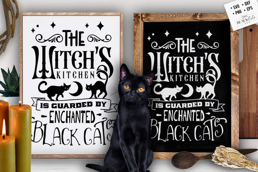 The witch's kitchen is guarded by magical cats SVG, Witch kitchen, Magic Kitchen svg, Kitchen vintage poster svg, Witches Kitchen svg,