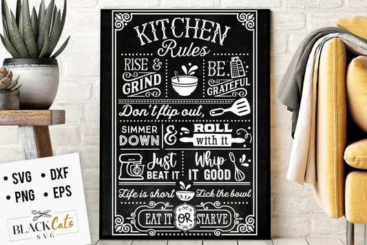 Kitchen Rules SVG, Kitchen vintage poster svg,  Kitchen svg, Funny kitchen svg, Cooking Funny Svg, Pot Holder Svg, Kitchen Sign Svg