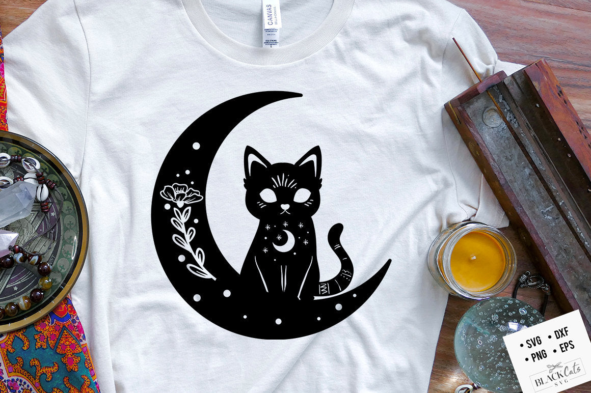 Cat on the moon SVG, Crescent moon svg, Magic illustration svg, Witchcraft svg, Boho svg, Boho illustration svg, Magic Illustration svg,