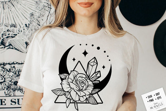 Moon and rose SVG,  Crescent moon svg, Magic illustration svg, Witchcraft svg, Boho svg, Magic Illustration svg, Witchy vibes svg