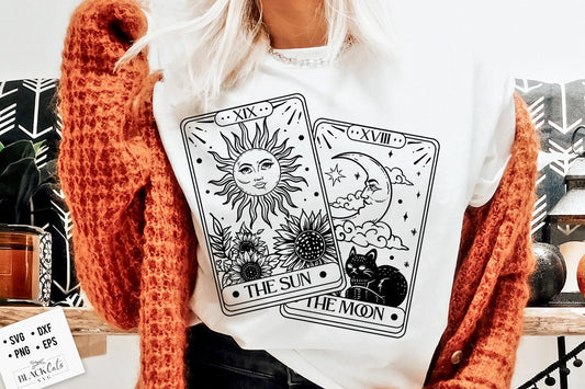 Tarot cards sun and moon SVG, Tarot svg, Tarot cards svg,Magic illustration svg, Witchcraft svg, Boho svg, Boho illustration svg,