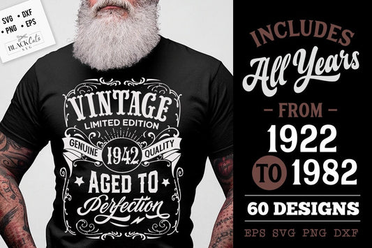 Vintage birthday svg, ALL YEARS included,  Limited edition svg, Birthday Vintage Svg, Birthday Limited