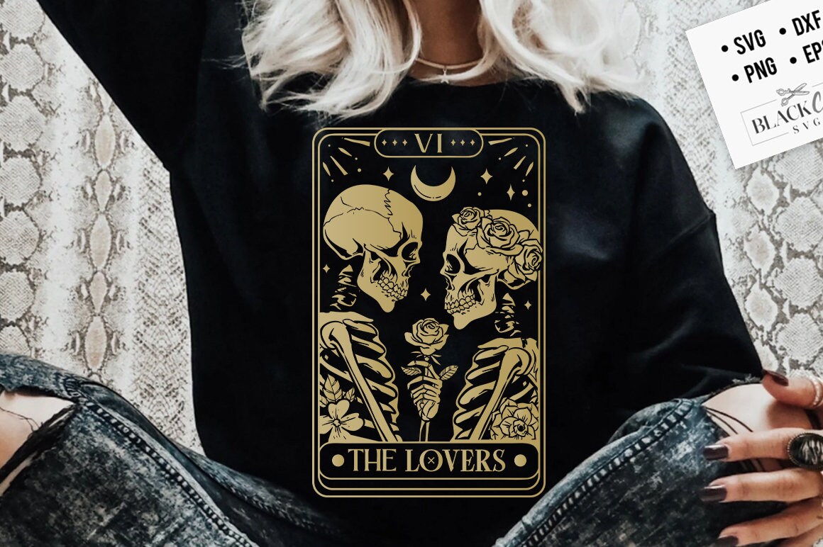 The Lovers tarot card SVG, The lovers svg, The Lovers SVG, Skeleton Love Tarot Card SVG, Skeletons love Valentine svg