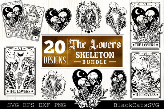 The Lovers Bundle SVG, The Lovers tarot card svg, Skeleton lovers svg, Valentine skeletons svg, Tarot card svg