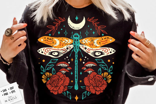 Boho Dragonfly svg, Scandinavian svg, Botanical svg, Folk Art T-svg, Boho svg, Boho illustration svg, Magic Illustration svg