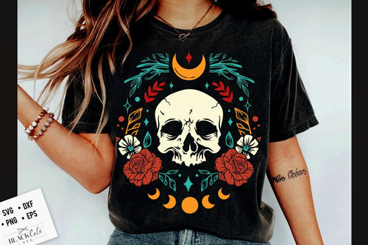 Boho Skull svg, Scandinavian svg, Botanical svg, Folk Art T-svg, Boho svg, Boho illustration svg, Magic Illustration svg