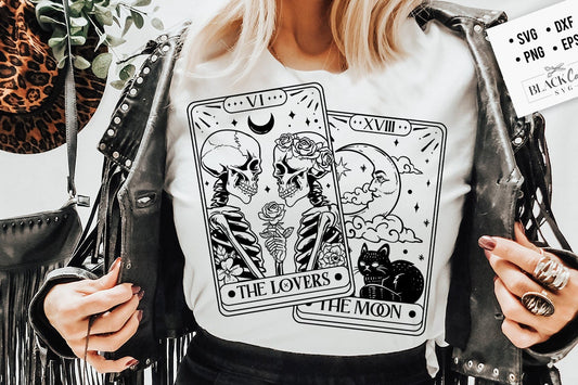 The Lovers SVG, The Lovers tarot card svg, Skeleton lovers svg, Love skeletons svg, Tarot card svg, the moon tarot card svg