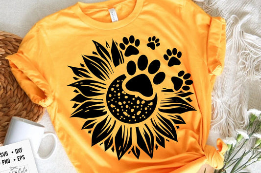 Sunflower pawprints svg, Dogs svg, Sunflower svg, Sunflower dogs svg