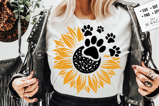 Sunflower pawprints svg, Dogs svg, Sunflower svg, Sunflower dogs svg