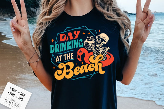 Retro summer svg, Day drinking at the beach svg, Retro skull svg, Groovy summer svg, groovy beach svg