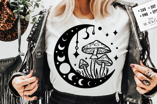 Moon and mushrooms svg, Boho Moon SVG, Crescent moon svg, Magic illustration svg, Witchcraft svg, Boho svg, Magic Illustration svg