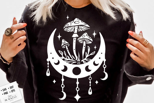Moon and mushrooms svg, Moon mushrooms svg, Boho Moon SVG, Crescent moon svg, Magic illustration svg, Witchcraft svg, Boho svg