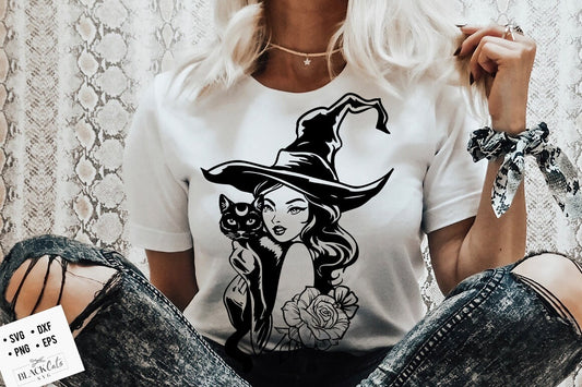 Witch and black cat svg, Witch svg, Magic cat svg, sphynx cat svg, Magic cat svg,  Magic illustration svg, skull svg, Magic Illustration svg
