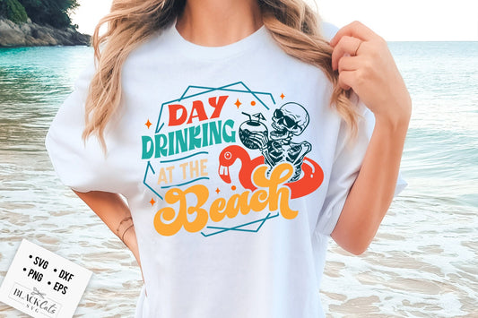 Retro summer svg, Day drinking at the beach svg, Retro skull svg, Groovy summer svg, groovy beach svg