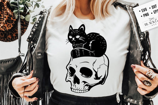 Cat on skull svg, Magic cat svg, sphynx cat svg, Magic cat svg,  Magic illustration svg, skull svg, Magic Illustration svg