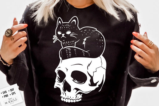 Cat on skull svg, Magic cat svg, sphynx cat svg, Magic cat svg,  Magic illustration svg, skull svg, Magic Illustration svg