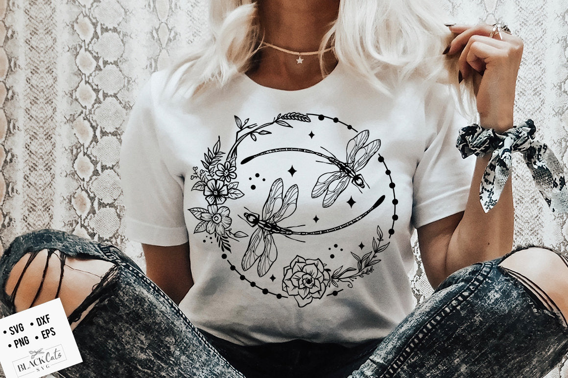 Dragonflies svg, Dragonflies circle svg, Dragonfly svg, Moon dragonfly svg, Magic dragonfly SVG,  Magic illustration svg, Boho