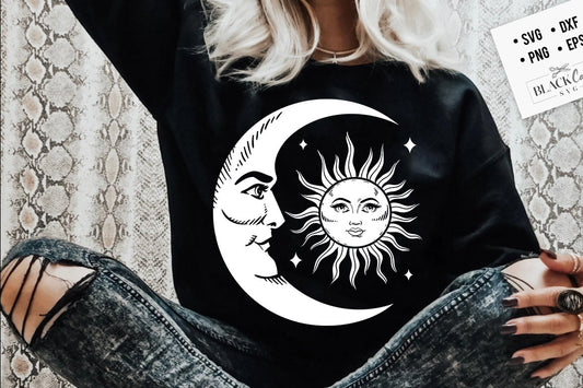 Sun and moon SVG, Magic illustration svg, Moon svg, Witchcraft svg, Boho svg, Boho illustration svg, Magic Illustration svg, Witchy vibes