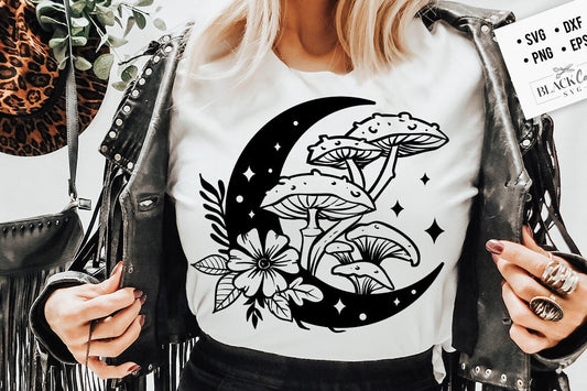 Moon and mushrooms svg, Moon mushroom svg, Boho Moon SVG, Crescent moon svg, Magic illustration svg, Witchcraft svg, Magic Illustration svg