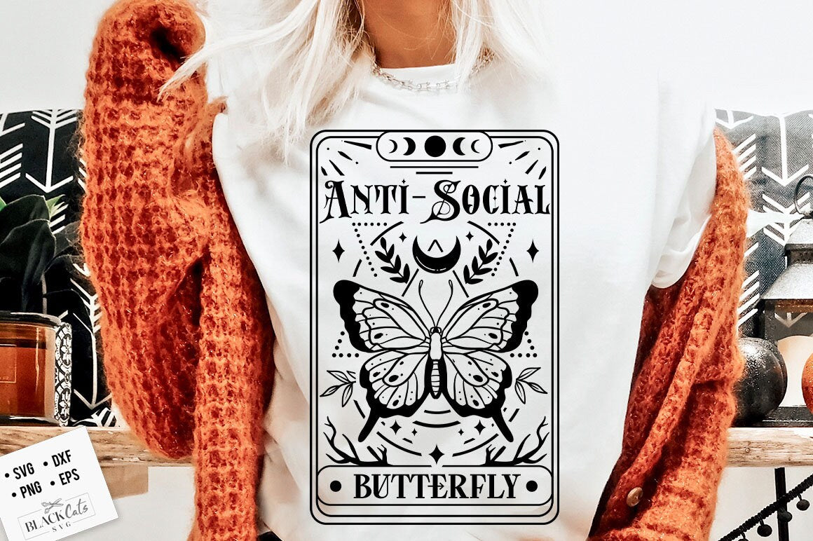 Anti-social Butterfly SVG, Antisocial SVG, Antisocial butterfly svg, Tarot butterfly svg, Sarcastic SVG, Introvert svg, anti-social Svg