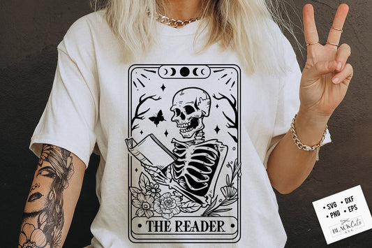 The reader tarot card SVG, Skeleton reading svg, The reader svg,  Book lover svg, Reading svg, Booktrovert svg,Reader Svg, funny book svg