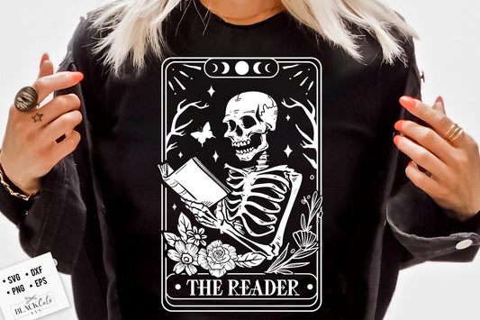 The reader tarot card SVG, Skeleton reading svg, The reader svg,  Book lover svg, Reading svg, Booktrovert svg,Reader Svg, funny book svg