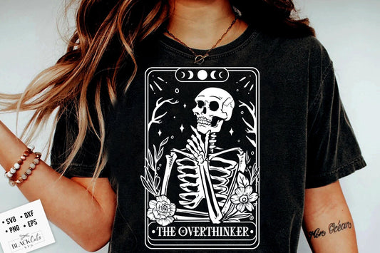 The overthinker tarot SVG, Overthinker svg, Skeleton svg, Skull tarot svg, Tarot card svg, skull tarot card svg, Thinking skull tarot svg