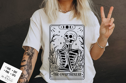 The overthinker tarot SVG, Overthinker svg, Skeleton svg, Skull tarot svg, Tarot card svg, skull tarot card svg, Thinking skull tarot svg