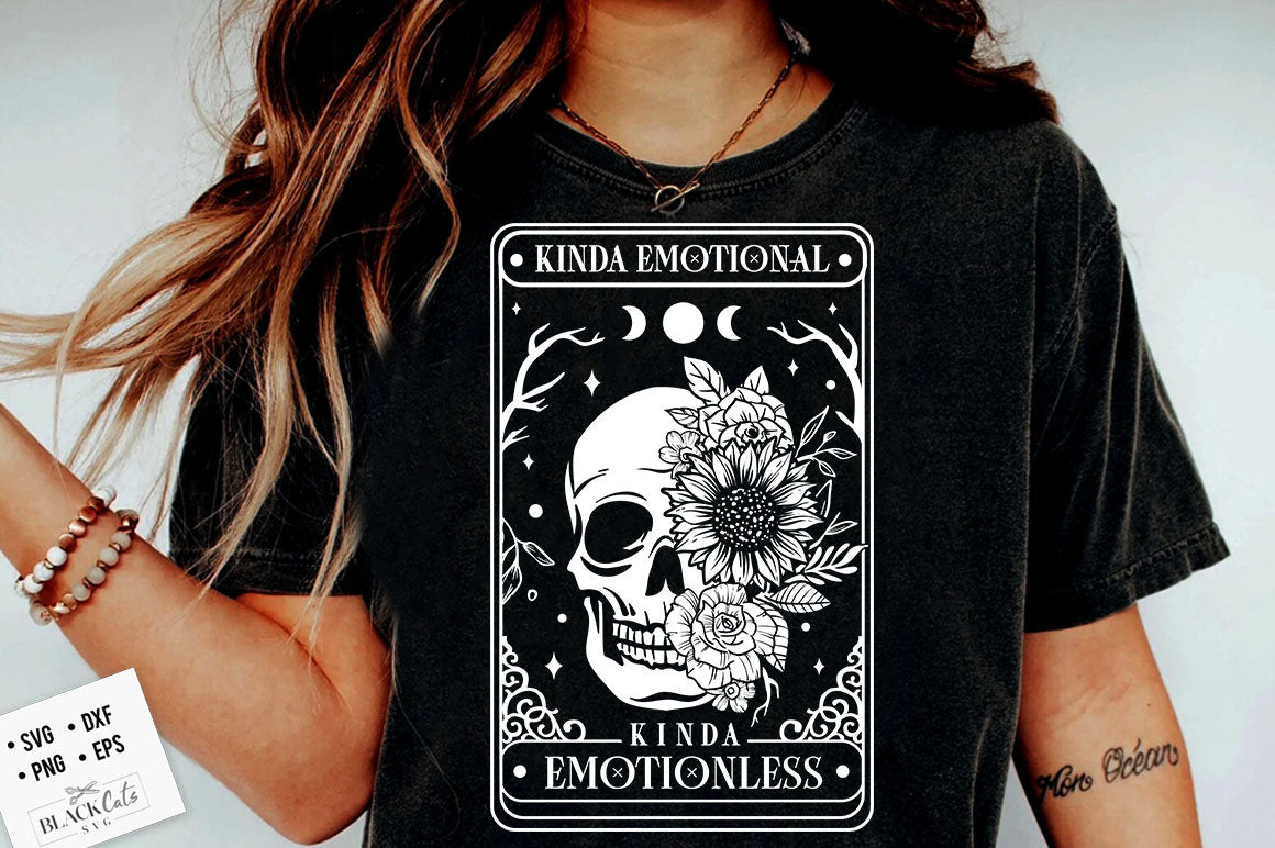 Kinda Emotional Kinda Emotionless SVG, Tarot flower skull svg, Flower Skull Svg, Dead Inside SVG, Motivational Svg, Skeleton Design